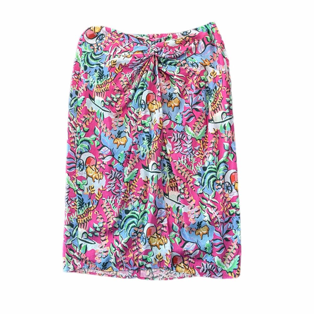 J. McLaughlin Pink Multicolor Bold Botanical Jungle Knot Twist Pencil Midi Skirt